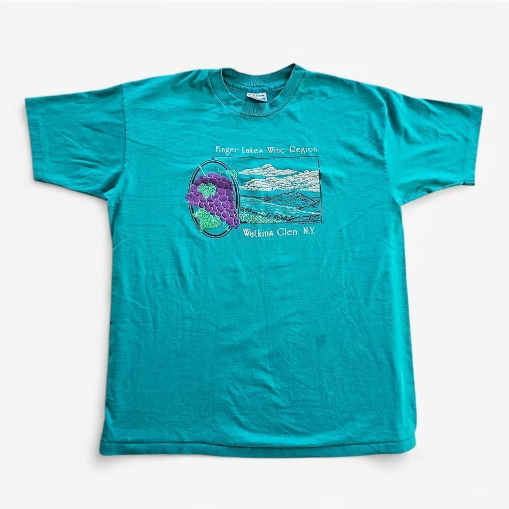 Vintage 1989 Finger Lakes Wine Region Single Stitch Haines Graphic Tee Shirt XL